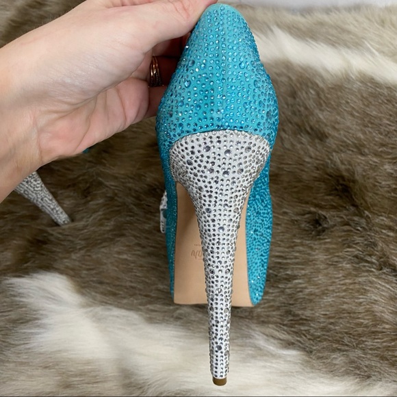 Herstar Limited Edition Tiffany Blue Crystal Embellished Platform Stilettos 10 - Picture 13 of 16